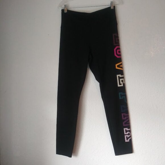 Pink Victoria's Secret women's size L black with multicolored logo leggings - Picture 1 of 14